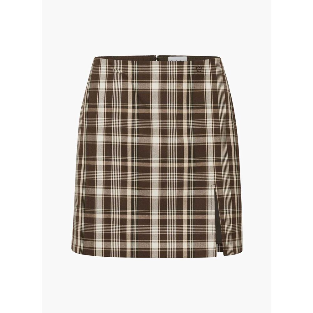 Aritzia's Sunday Best (6)Tatiana Skirt- Brown Plaid High Waist Mini Skirt Slit